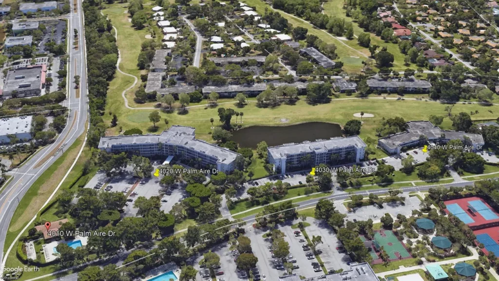 Exterior view of Palm Aire Country Club buildings, site of building recertification.