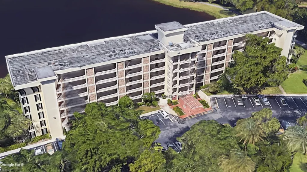 Exterior view of Palm Aire Condominium, site of building recertification.