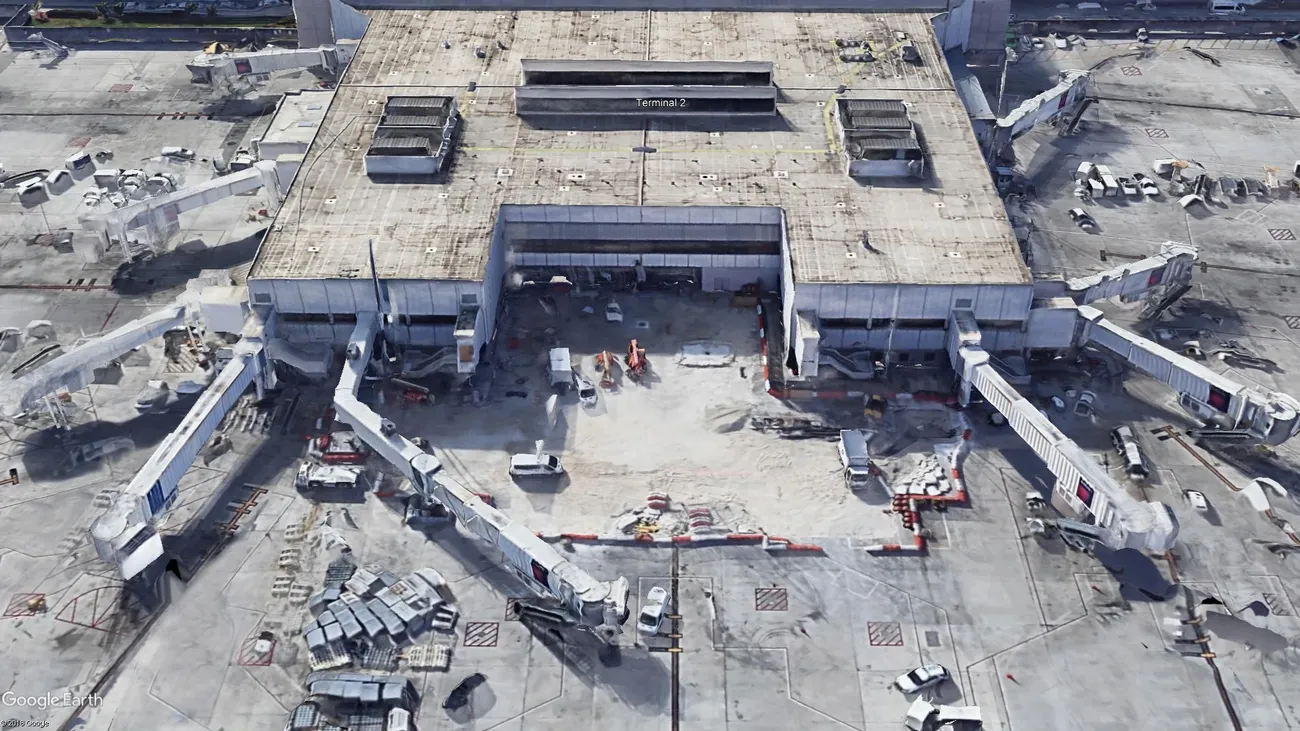 Exterior view of the airport under construction, completed design engineering project.
